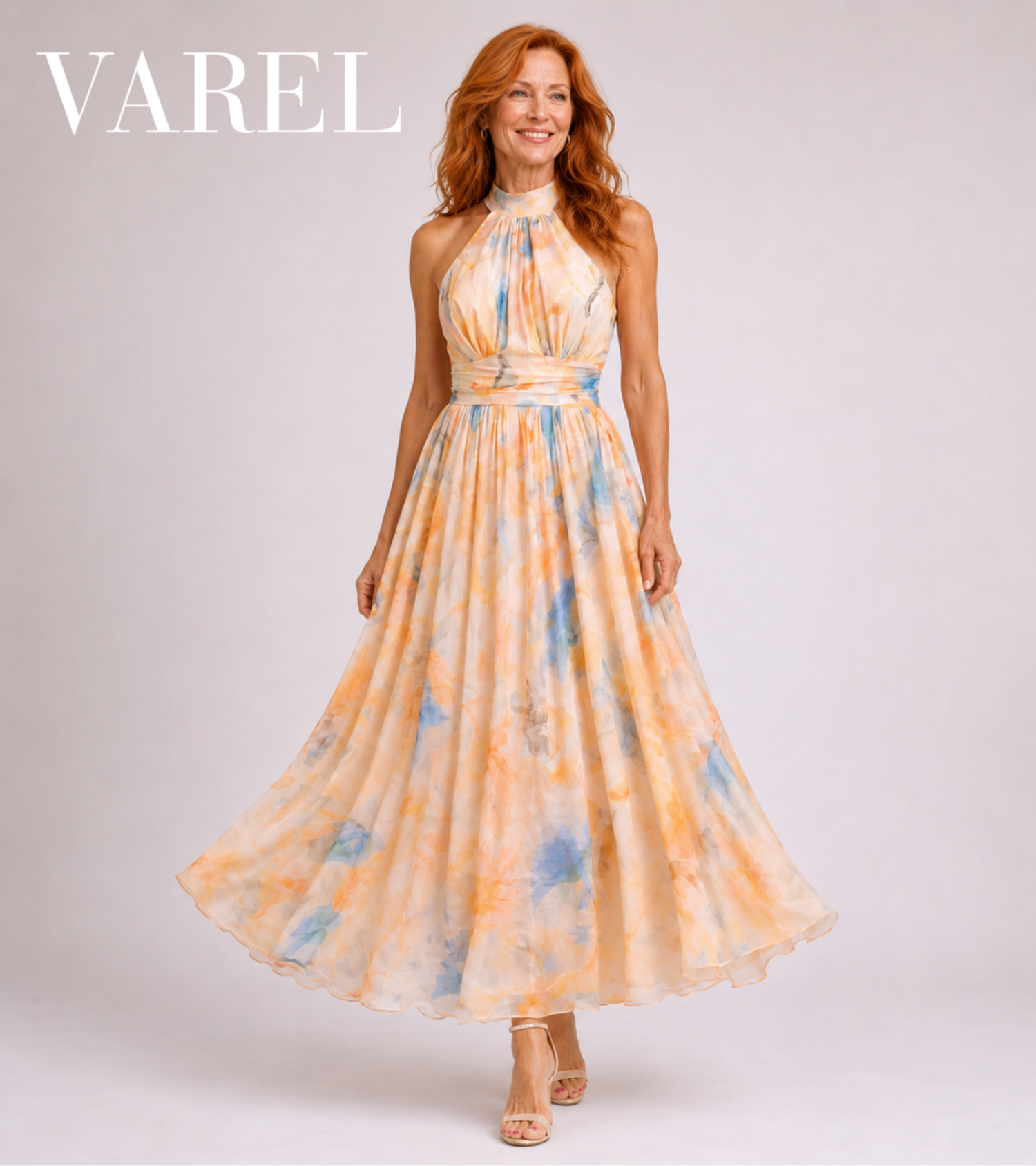 ÉLARA – Printed Halter Dress
