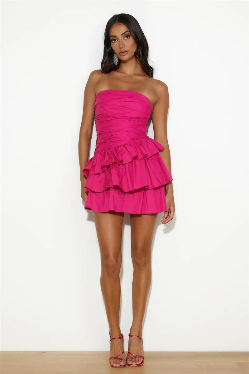 Tiered Mini Dress with Off-Shoulder Design