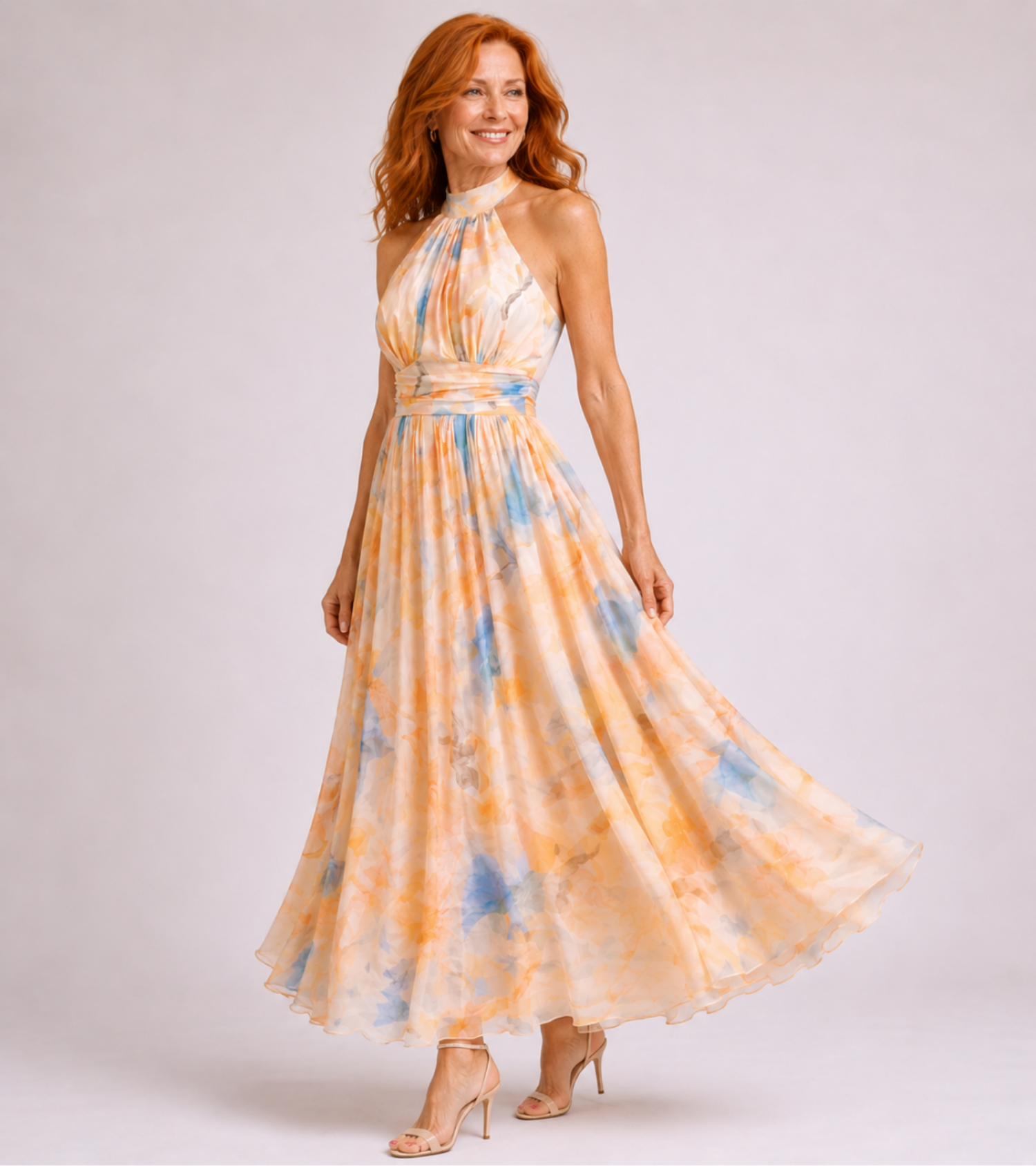 ÉLARA – Printed Halter Dress
