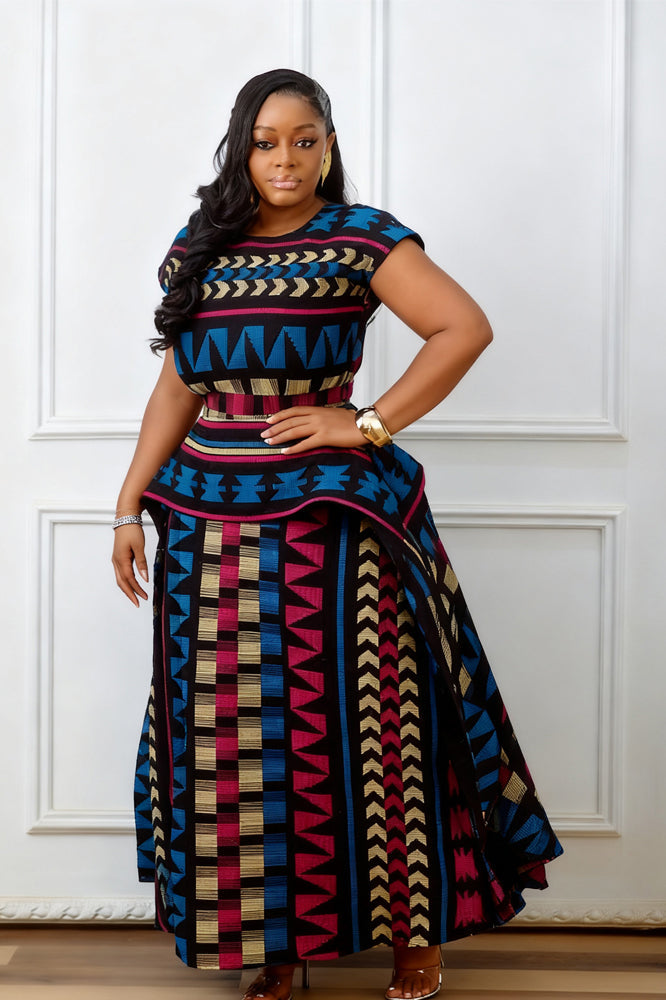 Vibrant African Print Peplum Maxi Dress