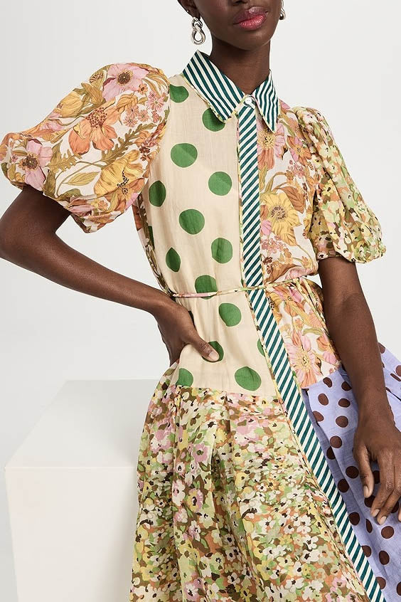 Green Muse Color-Blocked Print Dress