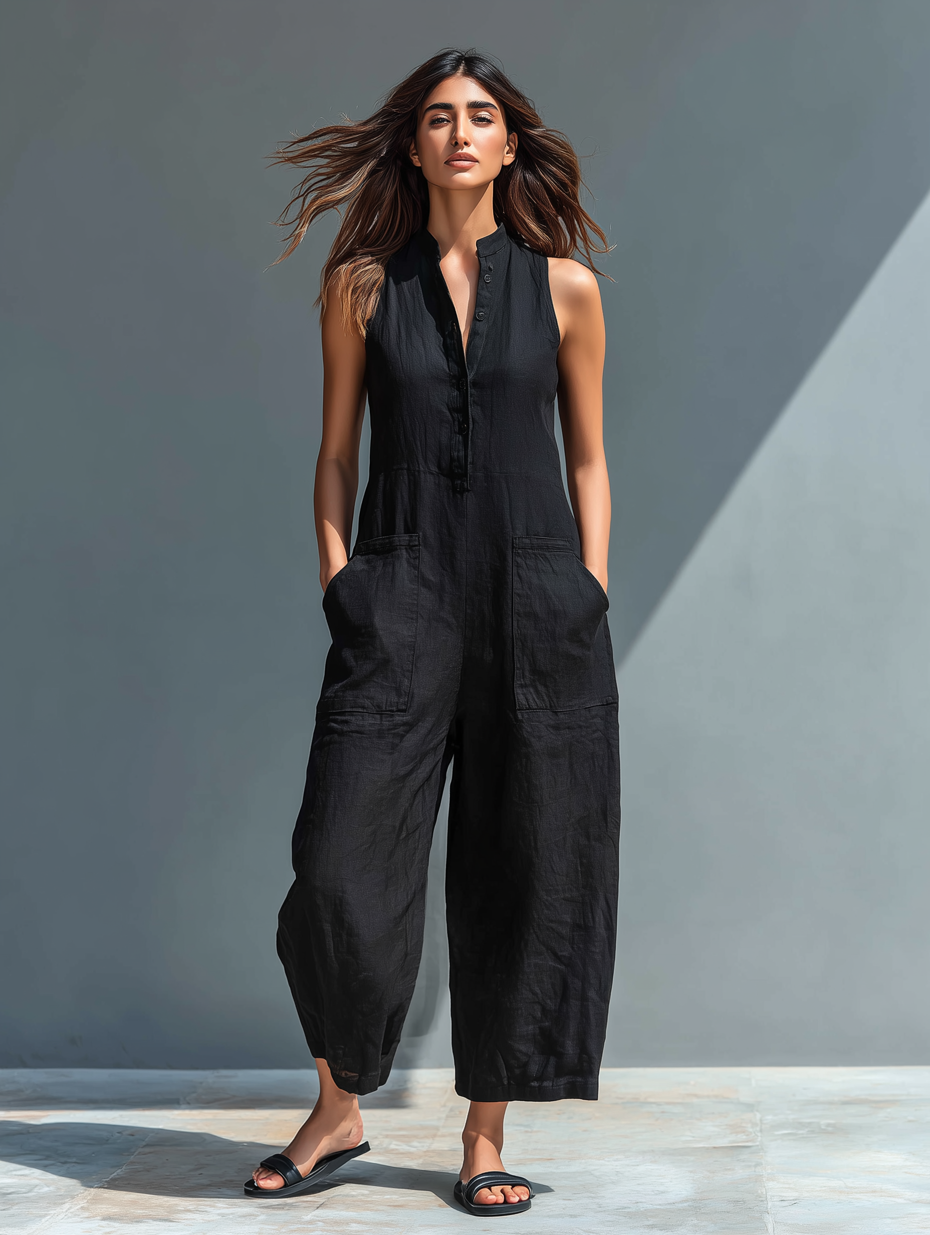 Lucy - Sleeveless Linen Dungarees