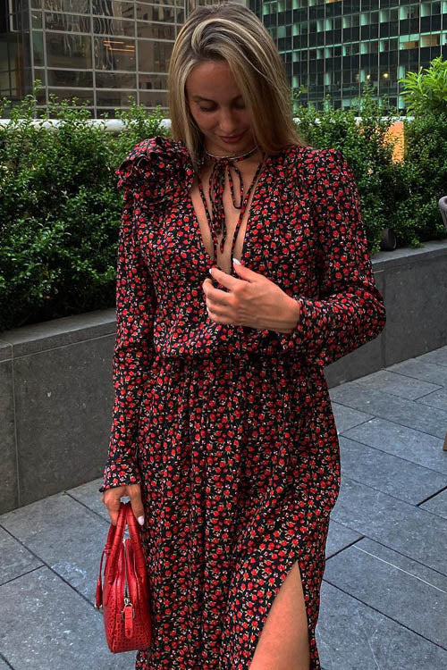 V-Neck Midi Dress with Bertha Floral Design