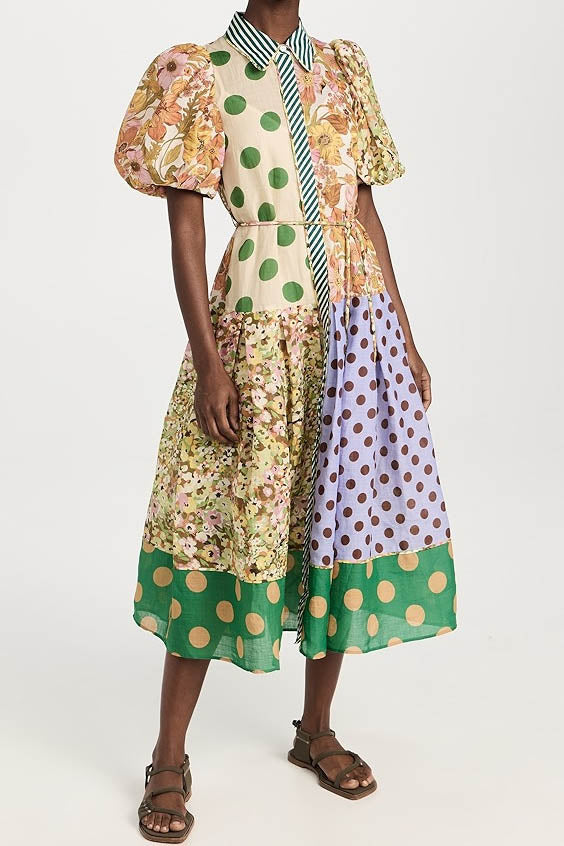 Green Muse Color-Blocked Print Dress