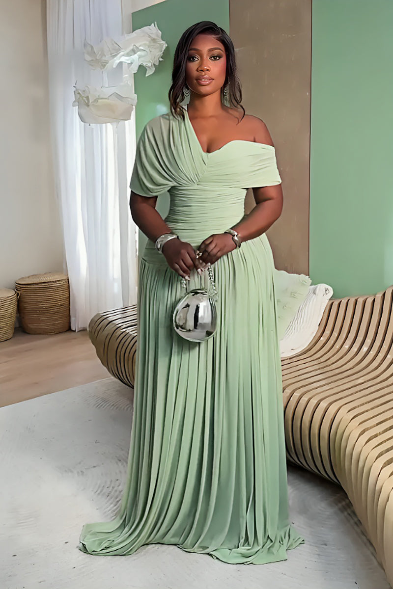 Mint Green Ruched Chiffon Maxi Dress