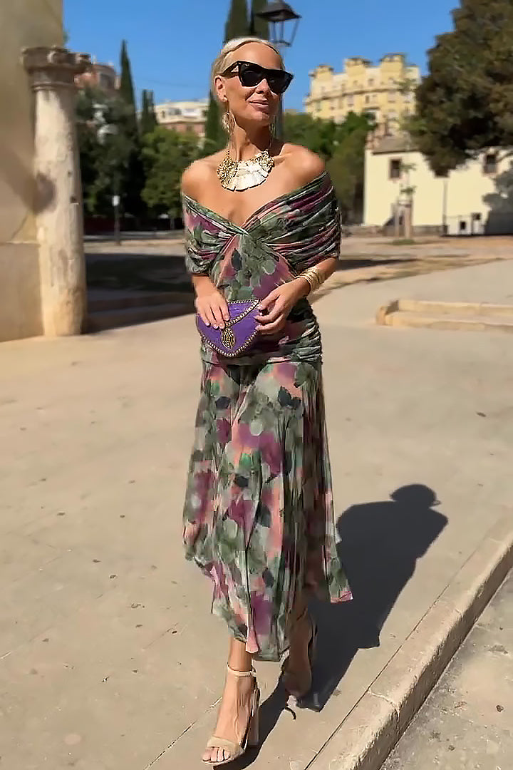 Chic V-Neck Floral Print Maxi Dress for Special Occasions