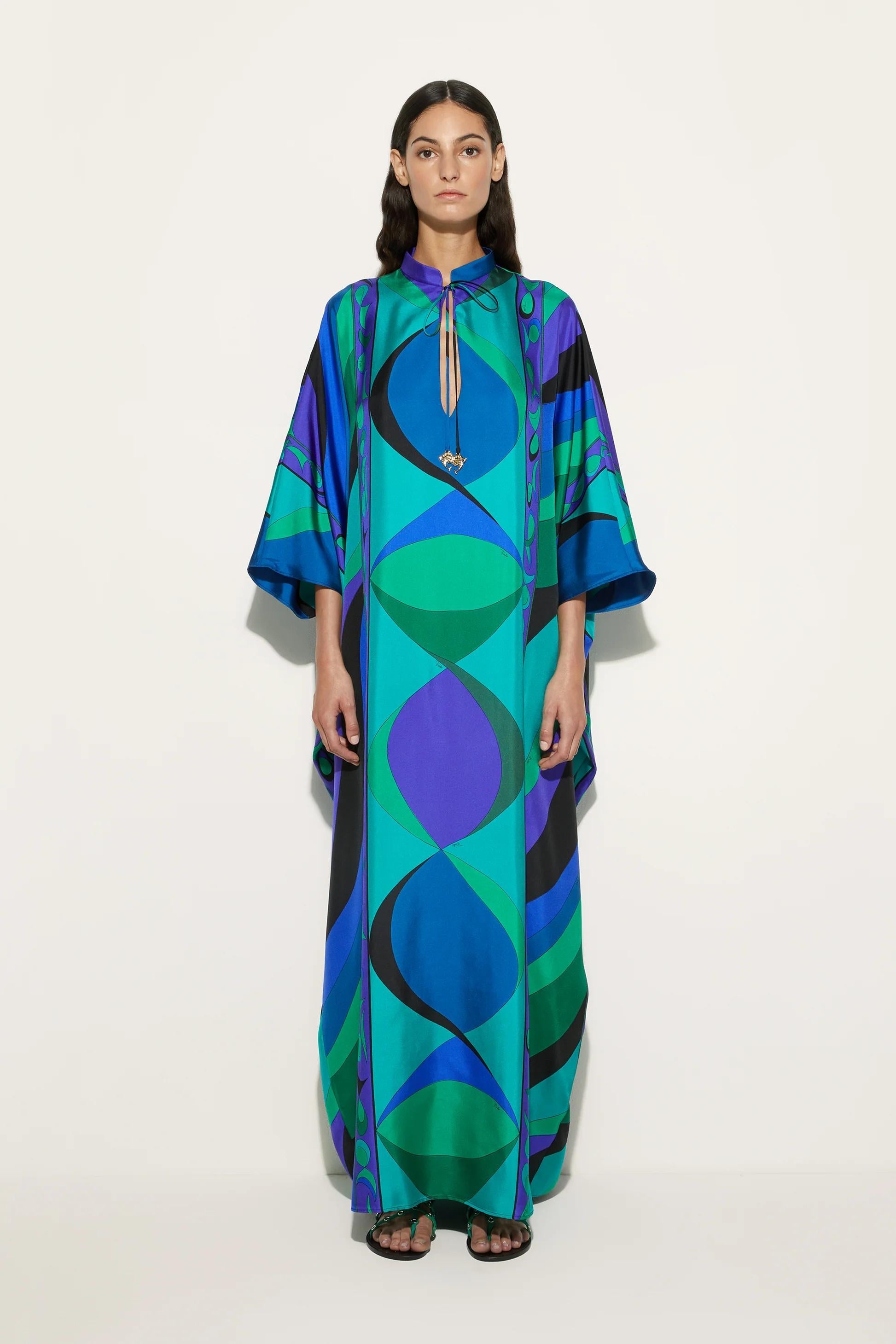 Vibrant Psychedelic Swirl Iride Satin Kaftan