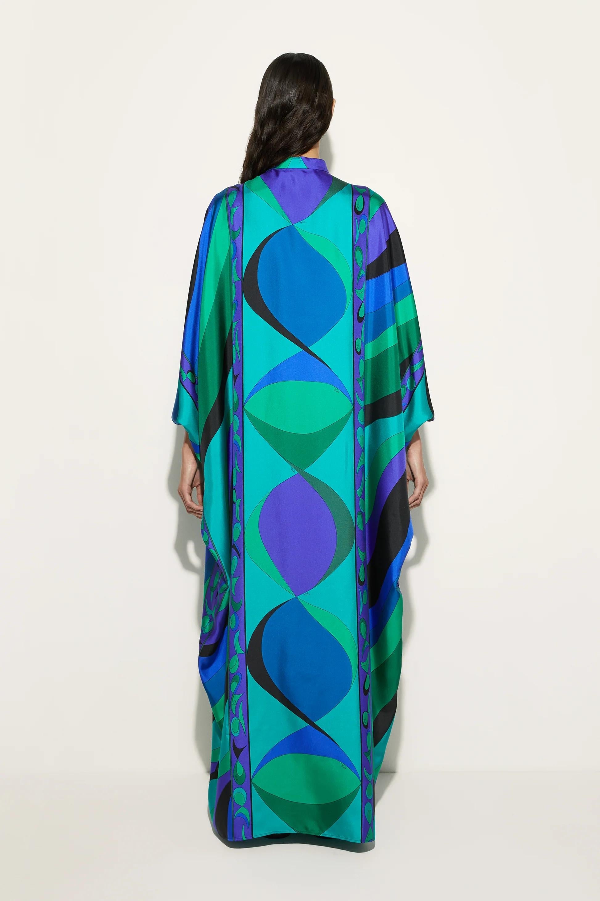 Vibrant Psychedelic Swirl Iride Satin Kaftan