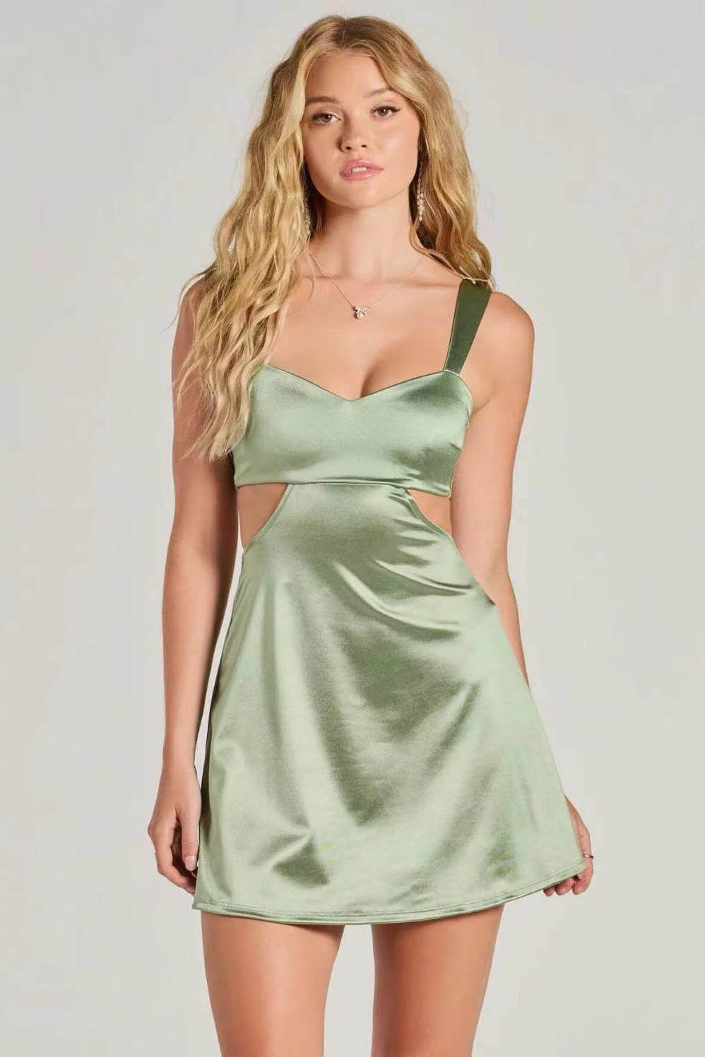 Elegant Satin Fitted Mini Dress with Soft Glow