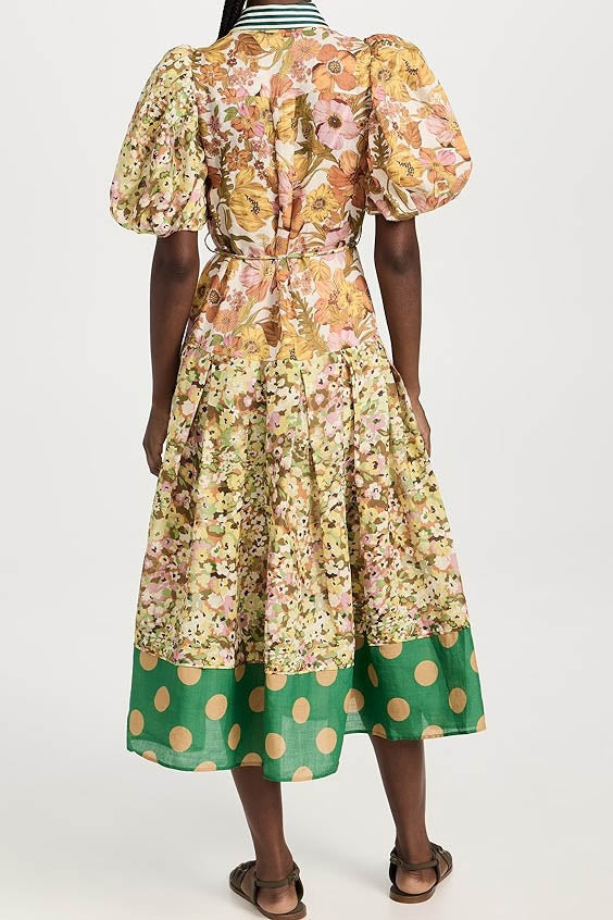 Green Muse Color-Blocked Print Dress