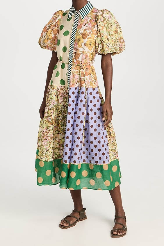 Green Muse Color-Blocked Print Dress