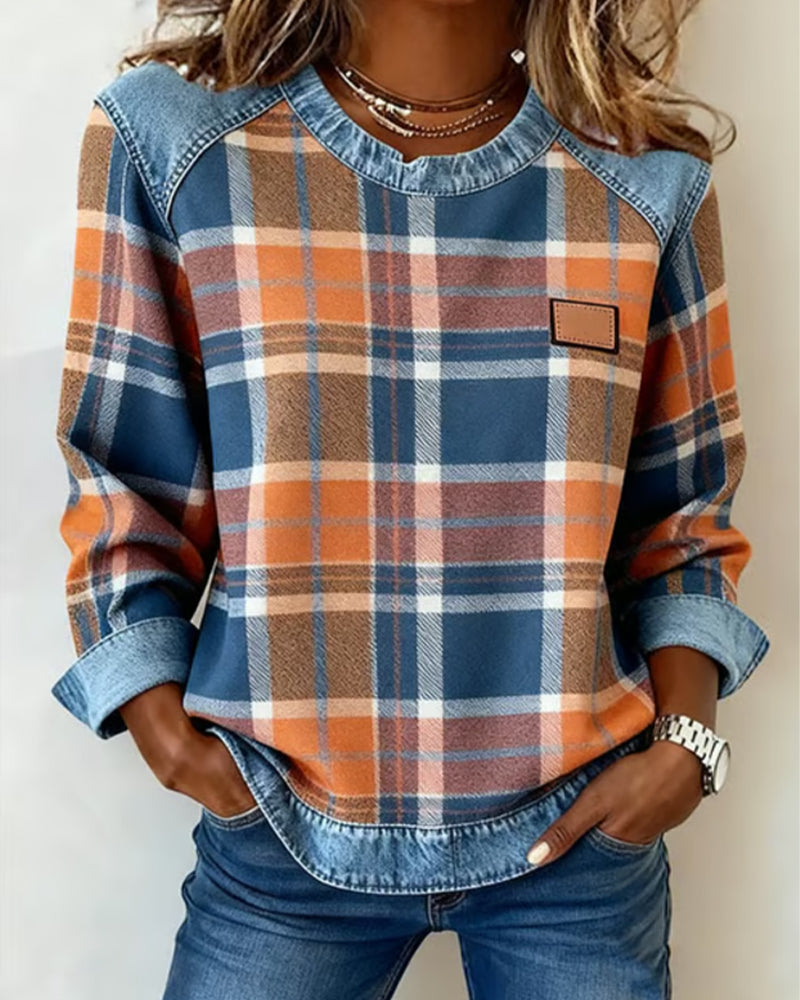 Ivey | Checkered Patchwork Sweatshirt