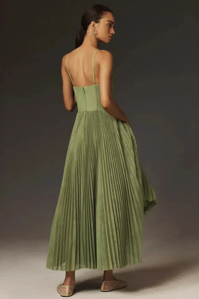 Pleated Tulle Fit & Flare Midi Dress with Bustier Top