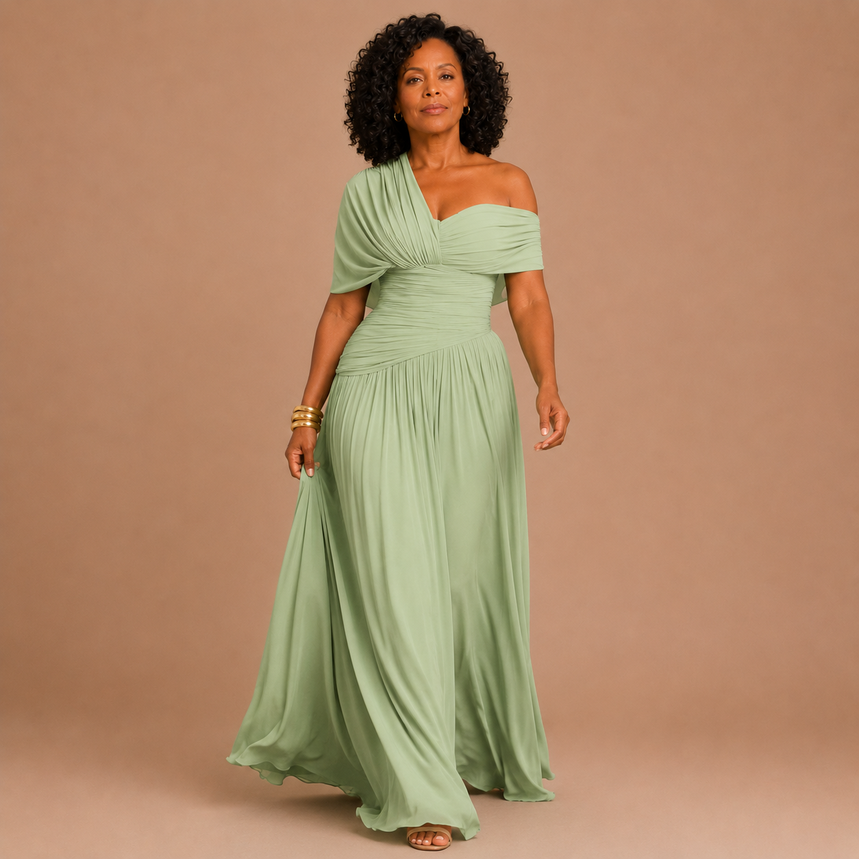 Lorelai - Mint Green Ruched Chiffon Maxi Dress