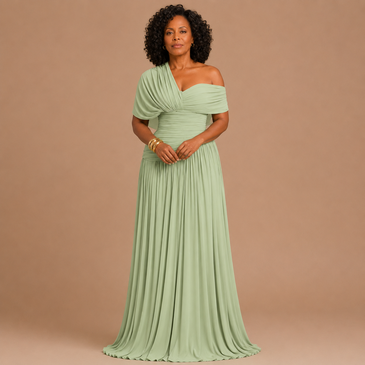 Lorelai - Mint Green Ruched Chiffon Maxi Dress
