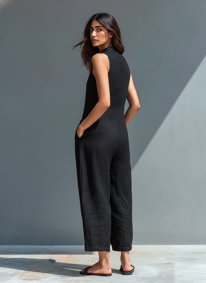 Lucy - Sleeveless Linen Dungarees