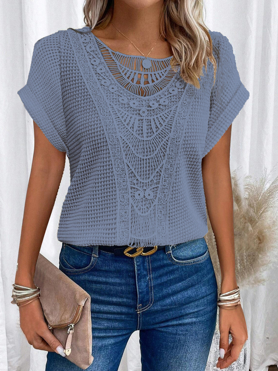 Leah – Short Sleeve Top with Lace Accents