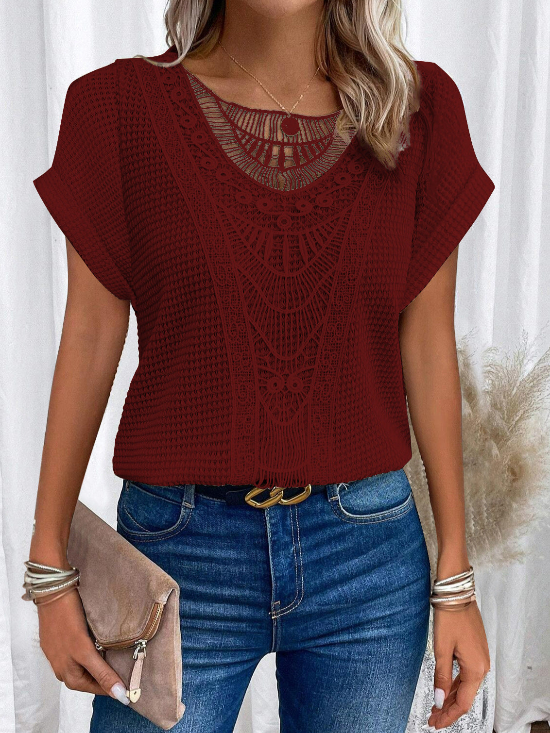 Leah – Short Sleeve Top with Lace Accents