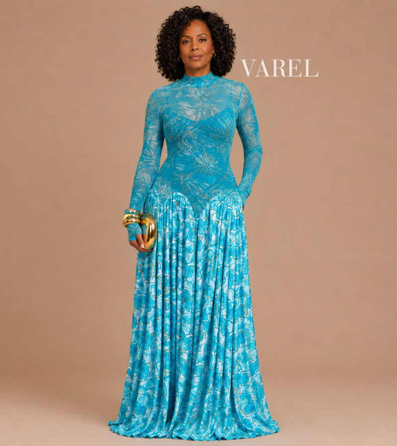 Thalia - Elegant Maxi Dress with Abstract Art Design