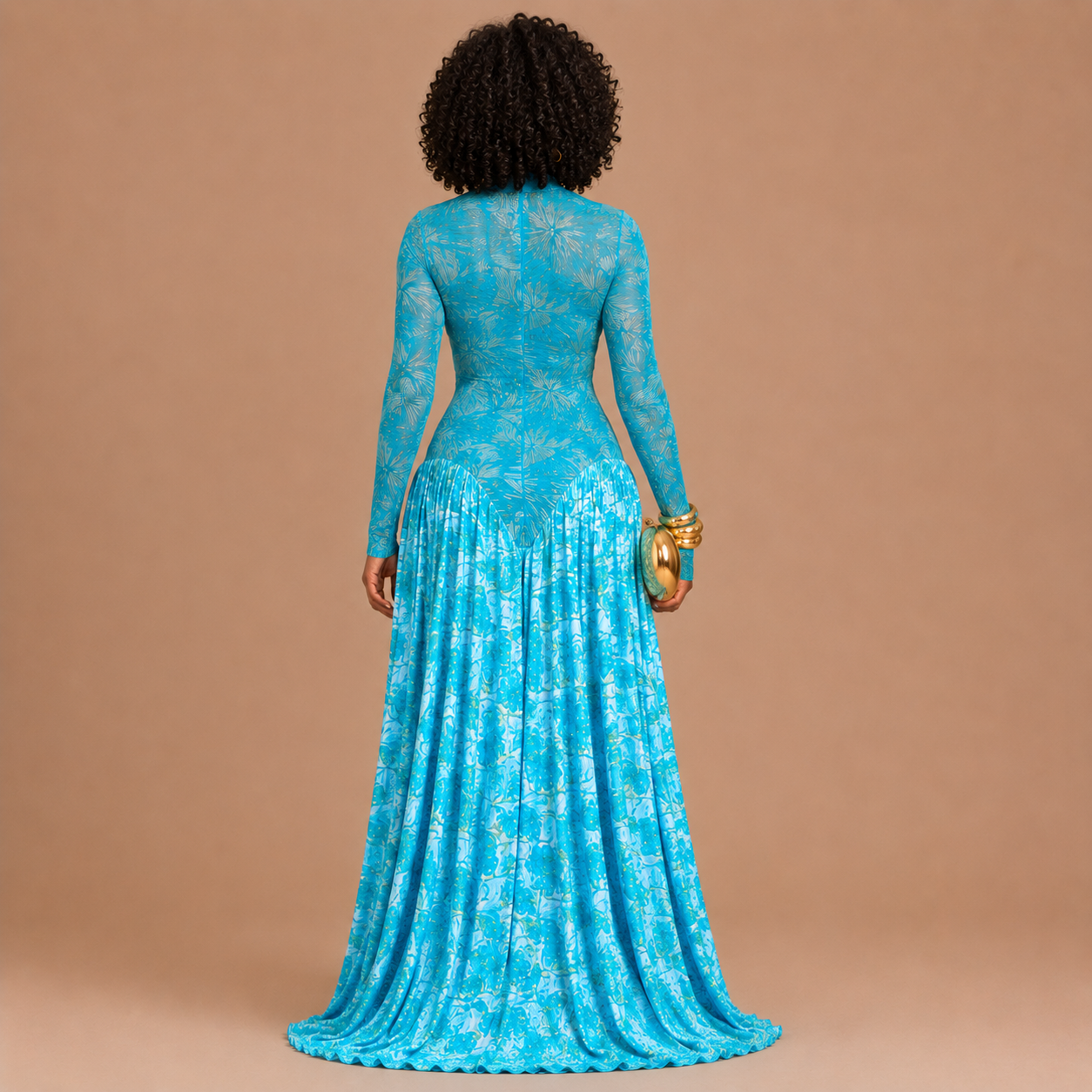 Thalia - Elegant Maxi Dress with Abstract Art Design