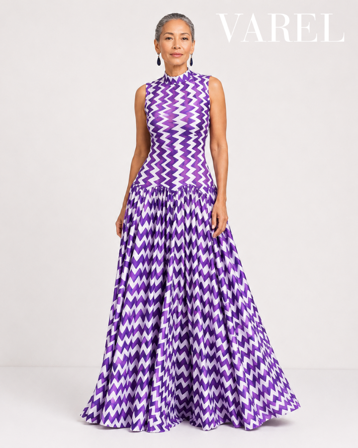 Maxi Dress with Purple Zigzag Pattern