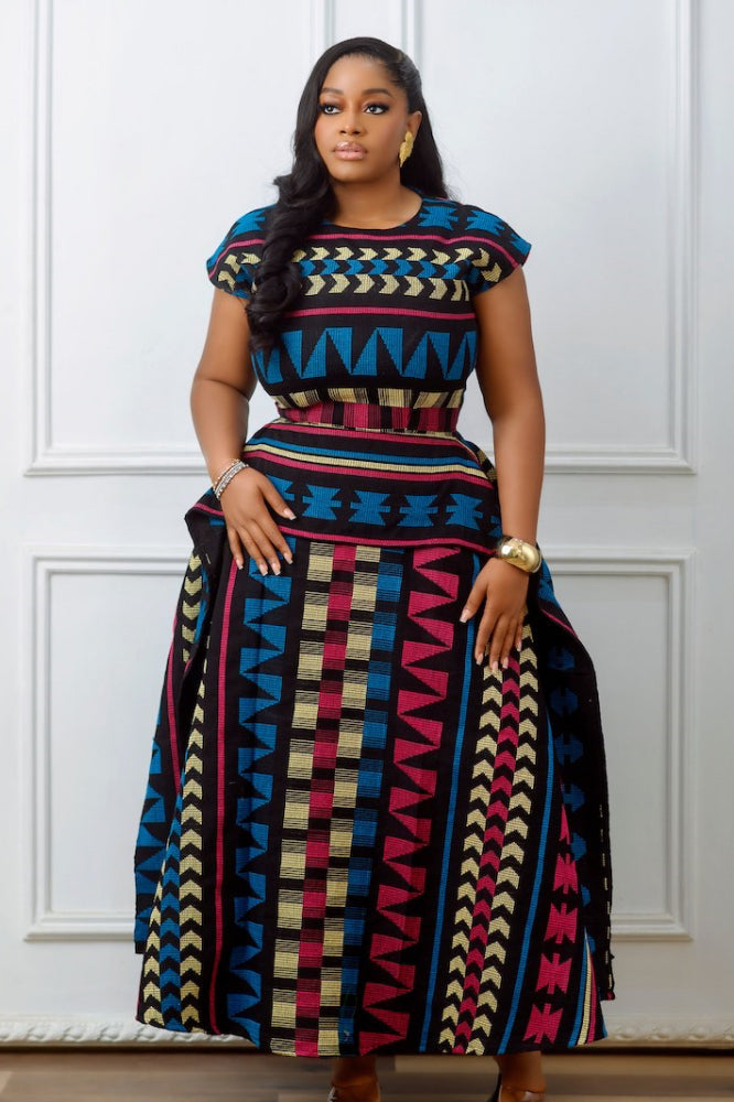 Vibrant African Print Peplum Maxi Dress