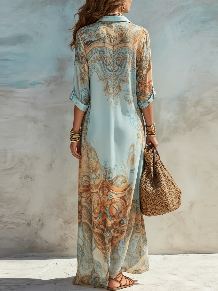 Daria - Mediterranean Maxi Shirt Dress