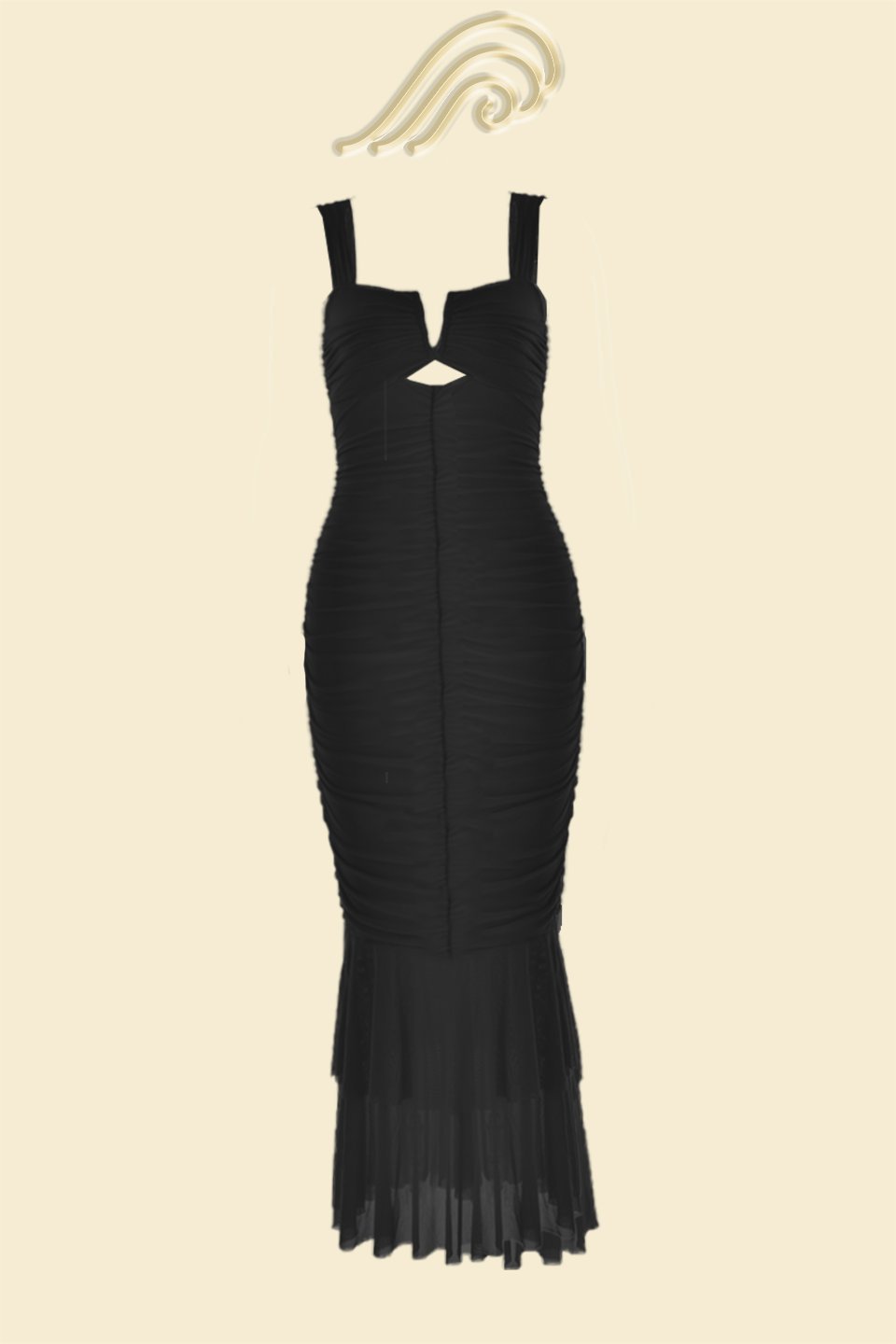 Ethel Flared Midi Dress with Gathered Mesh Details