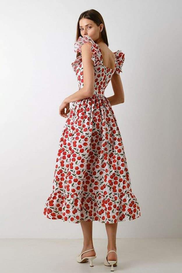 Ruffled Midi Dress with Cherry Print by Griselda