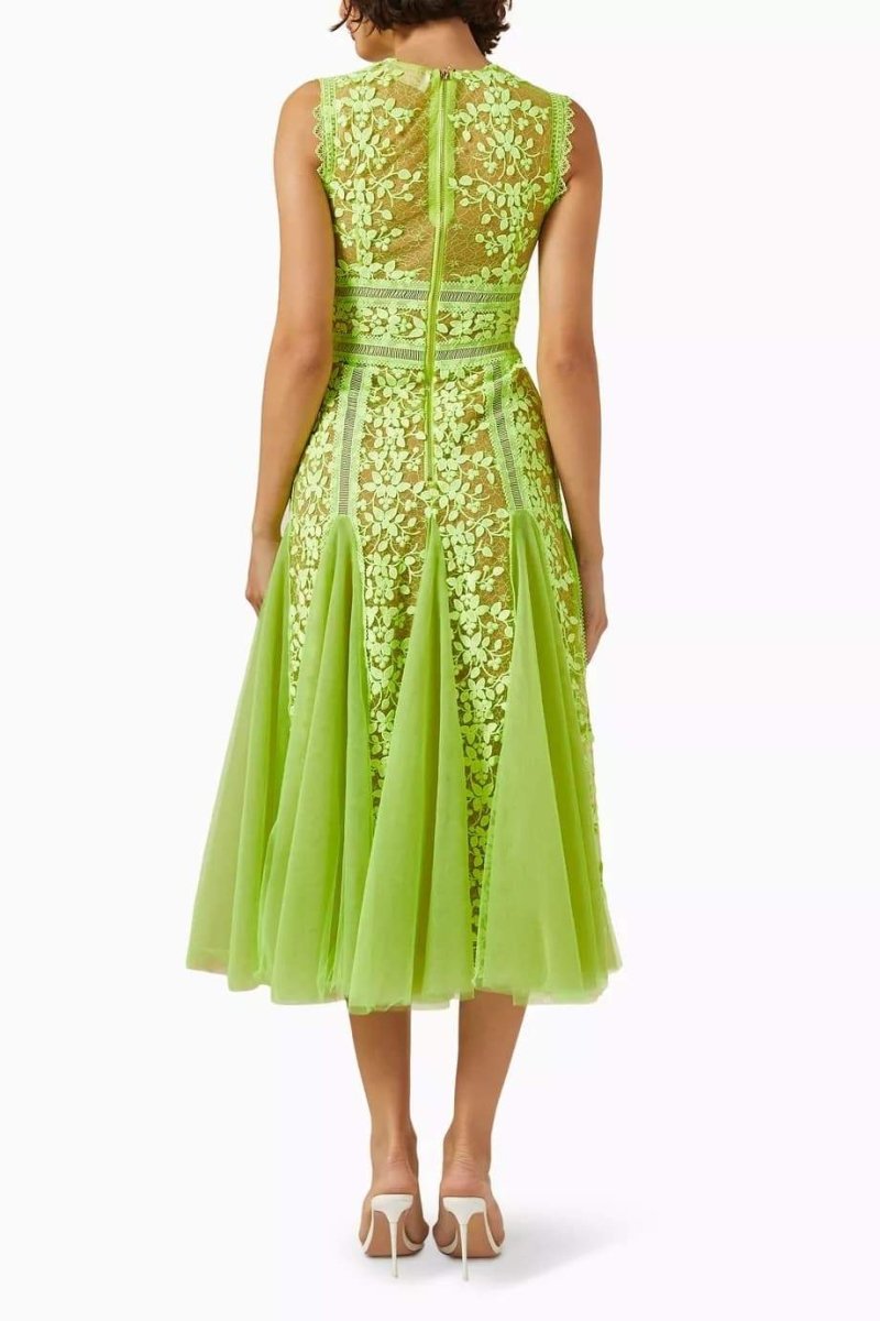 Embroidered Lace Midi Dress in Heather