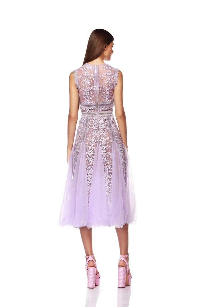 Embroidered Lace Midi Dress in Heather