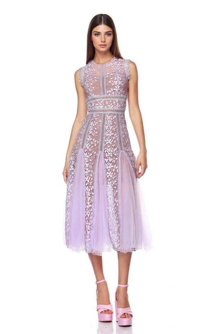 Embroidered Lace Midi Dress in Heather