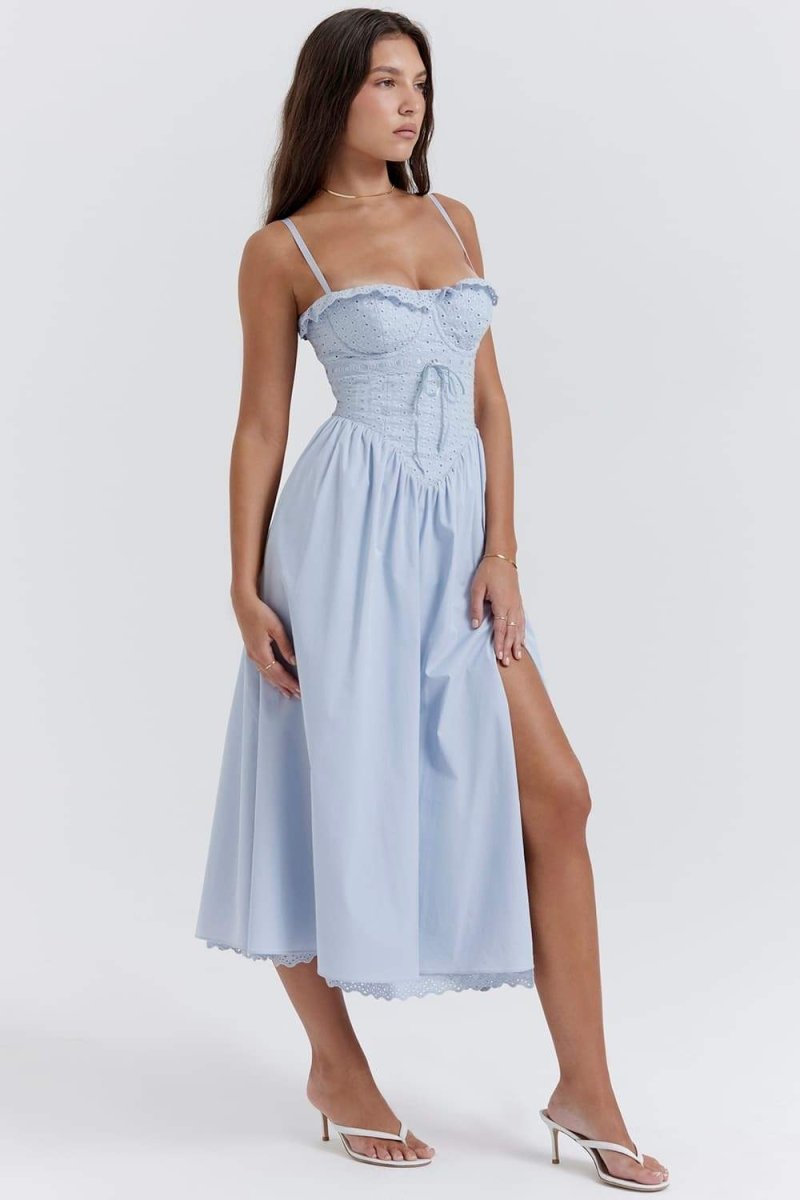 Helen Lace Corset Midi Dress with Embroidery