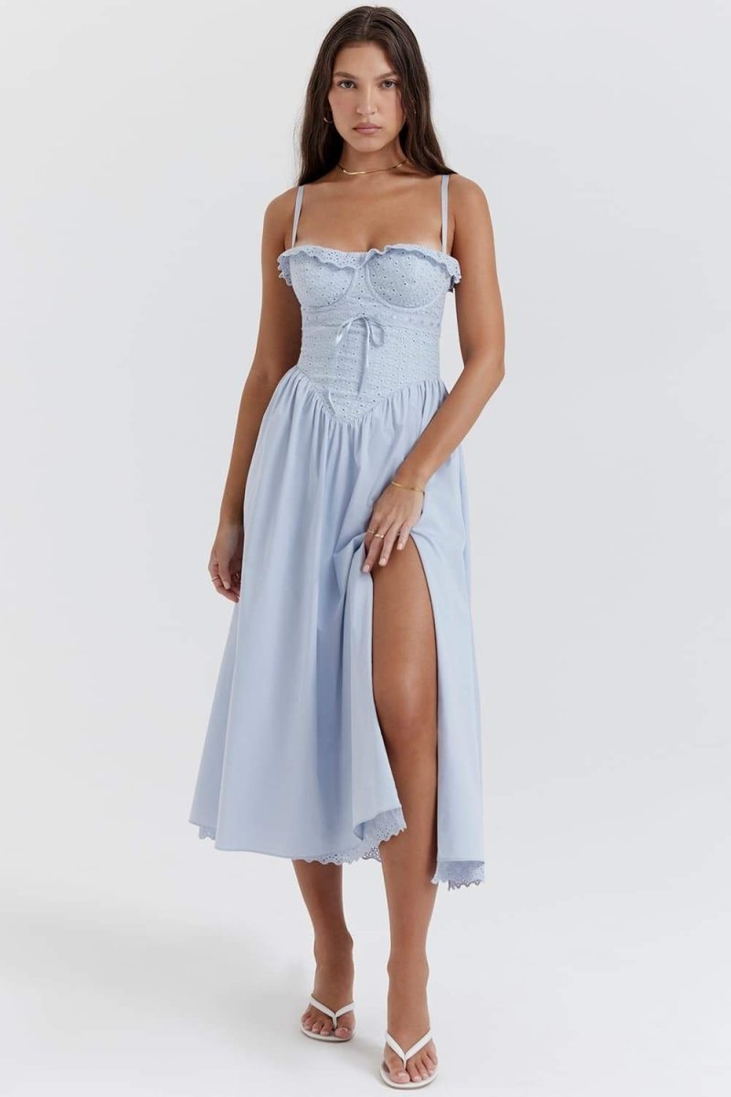 Helen Lace Corset Midi Dress with Embroidery