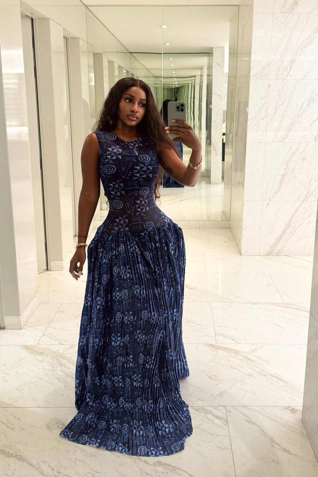 Adinkra-Inspired Pleated Maxi Dress