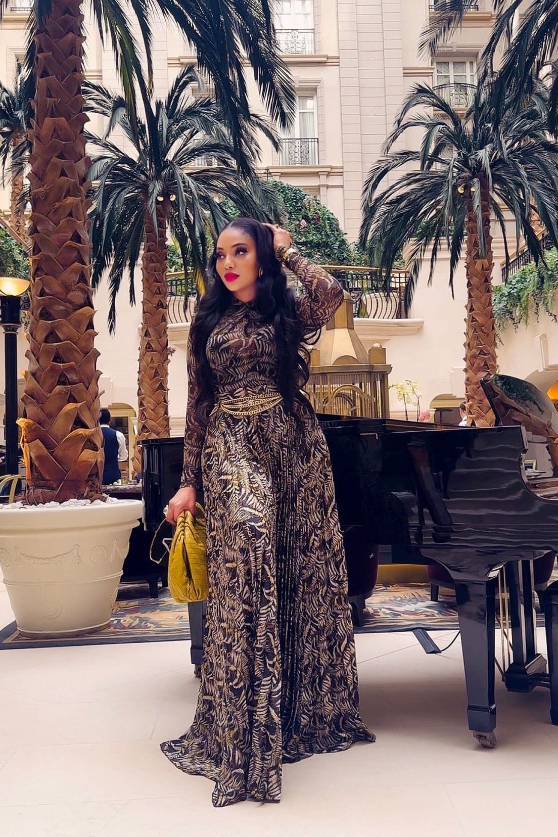 Brown Sheer Mesh Form-Fitting Maxi Dress