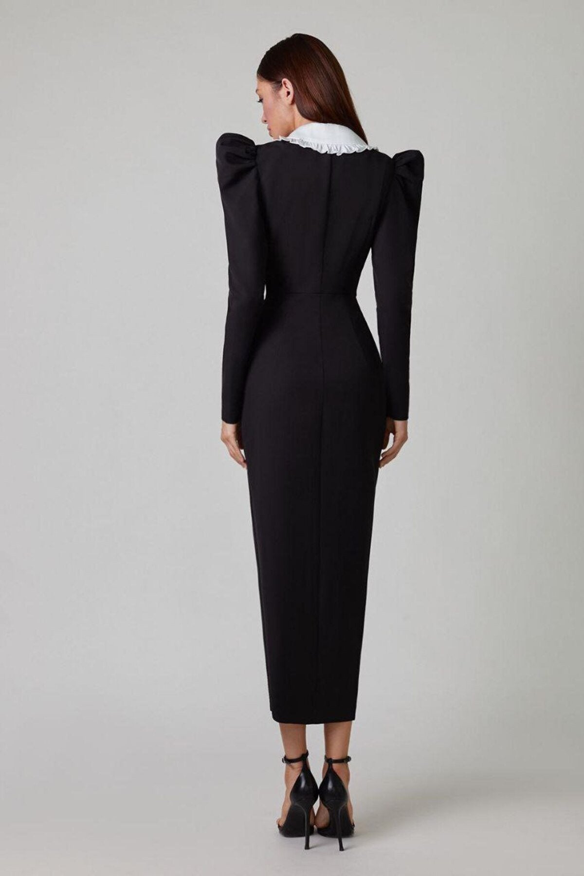 Kathy V-Neck Midi Dress with Peter Pan Collar