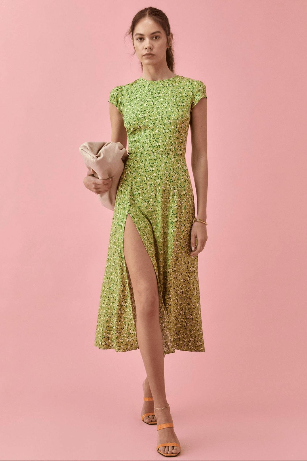 Rachel Floral Print Round Neck Midi Dress with Slit