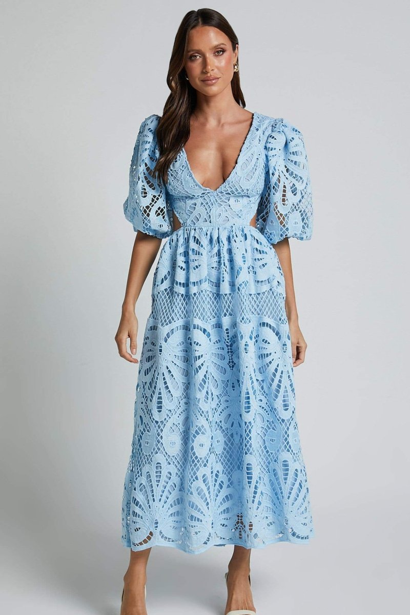 Embroidered Lace Cut-Out Midi Dress by Sandra