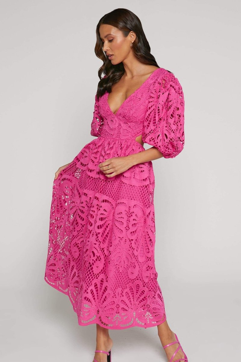 Embroidered Lace Cut-Out Midi Dress by Sandra