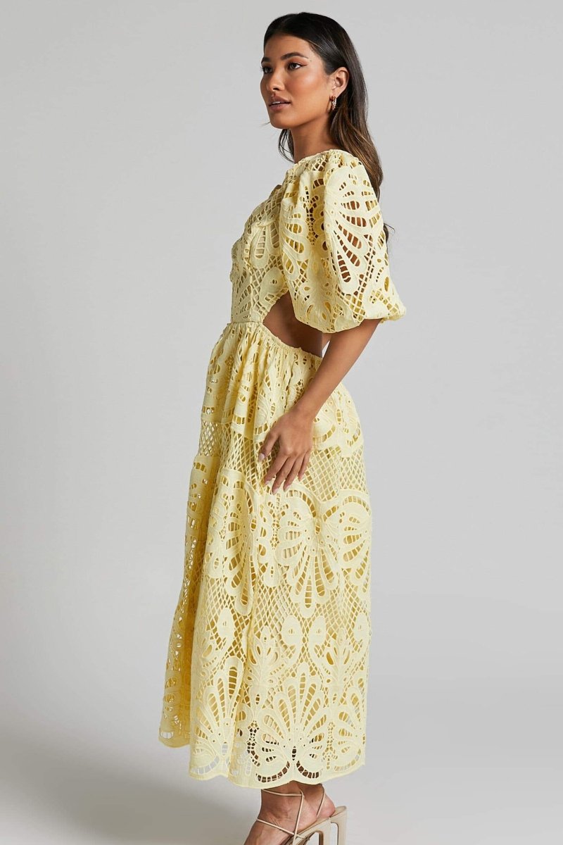 Embroidered Lace Cut-Out Midi Dress by Sandra