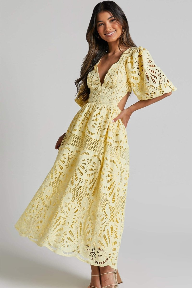Embroidered Lace Cut-Out Midi Dress by Sandra