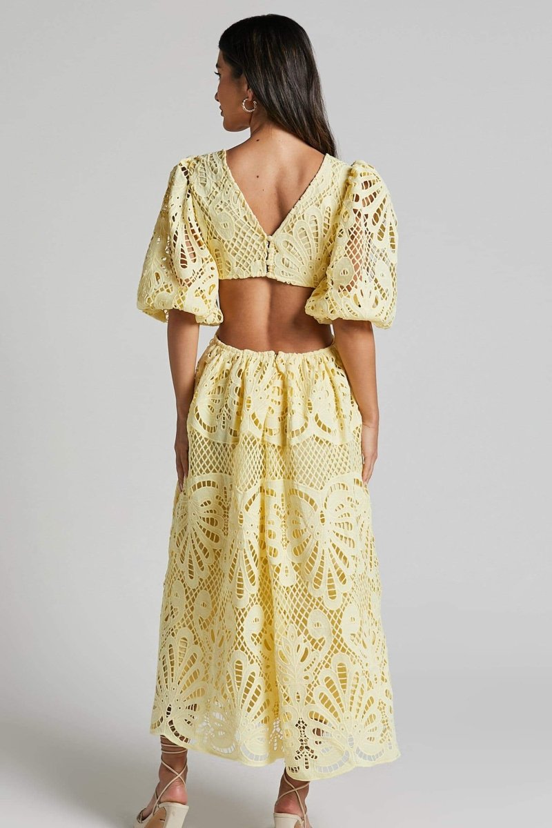 Embroidered Lace Cut-Out Midi Dress by Sandra