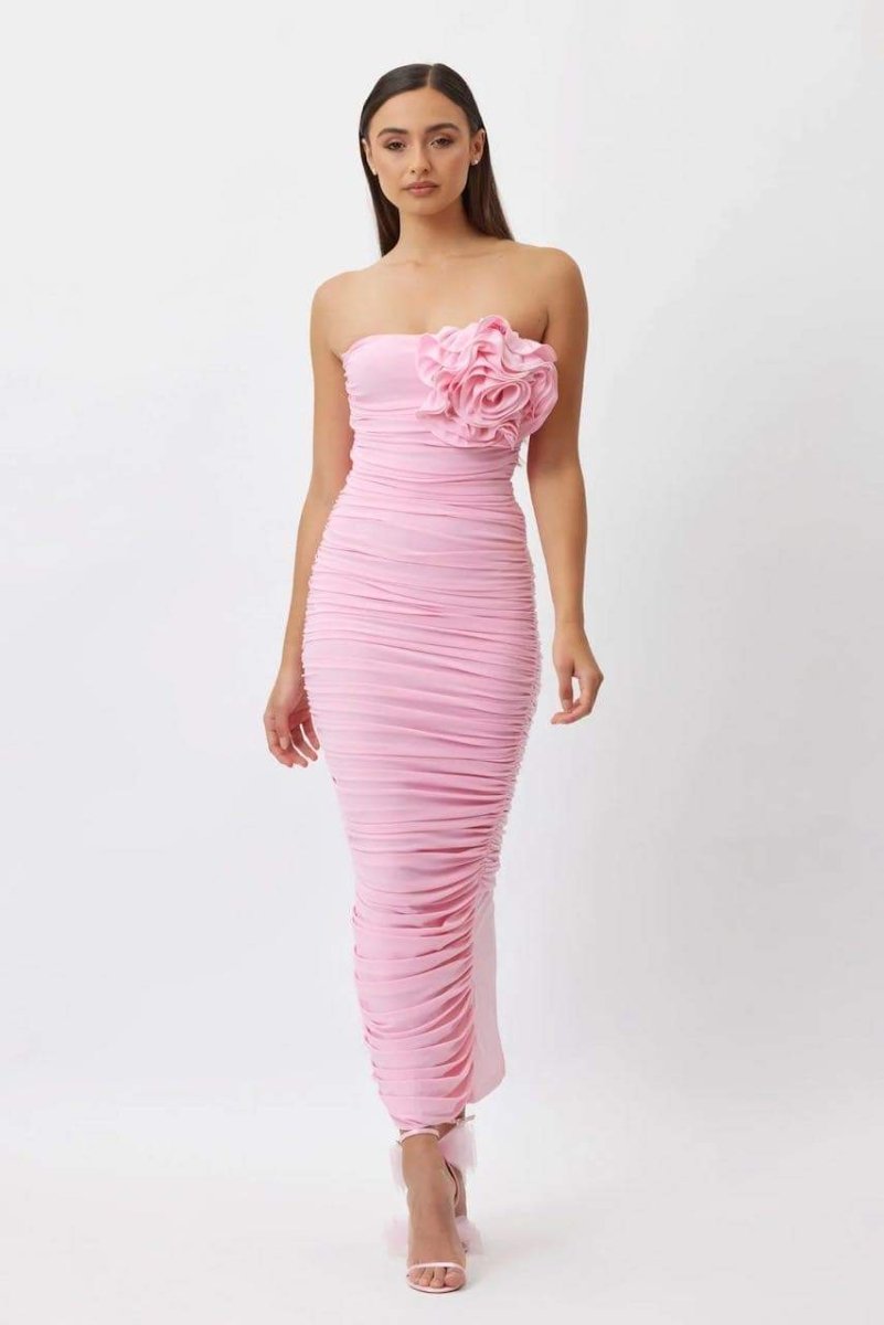 Tina Floral Strapless Midi Dress