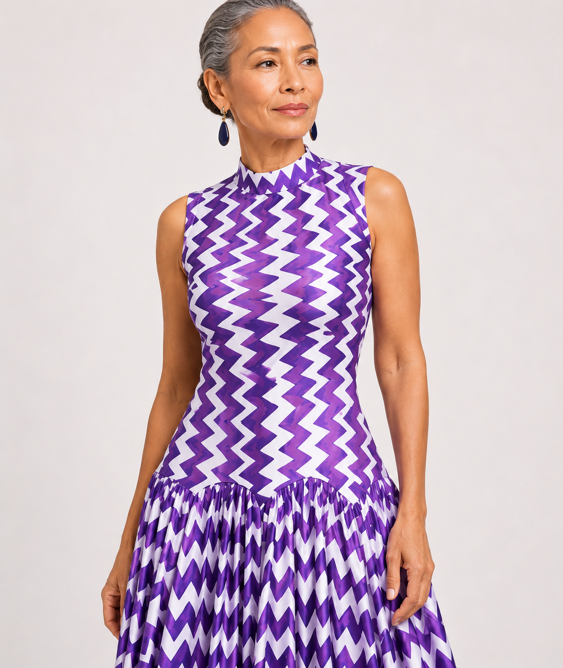 Maxi Dress with Purple Zigzag Pattern
