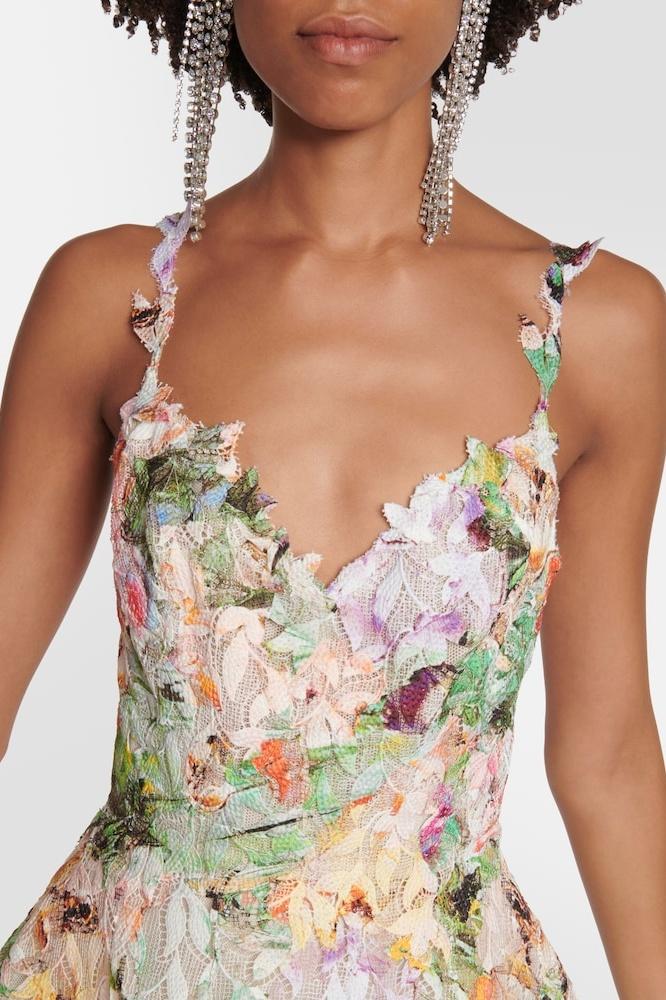 Embroidered Lace Midi Dress in Violet Floral Design