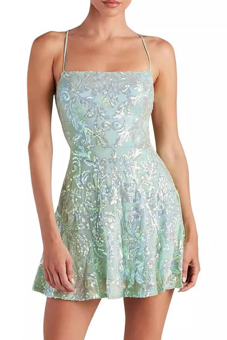 Strapless Sequin Mini Dress with Sleeveless Design