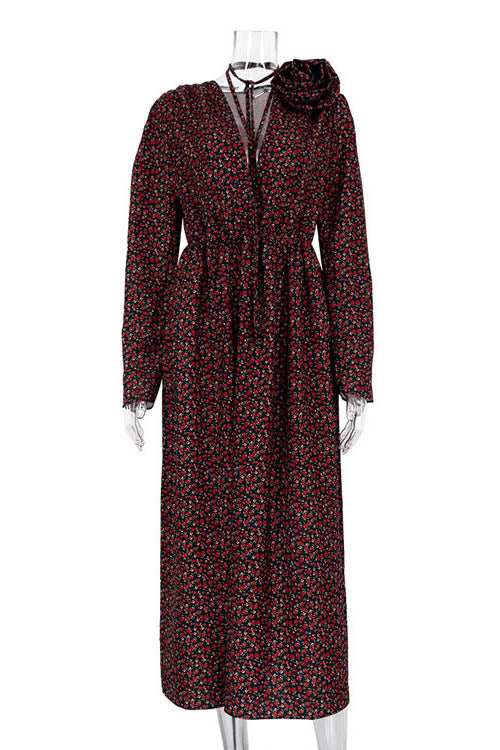V-Neck Midi Dress with Bertha Floral Design