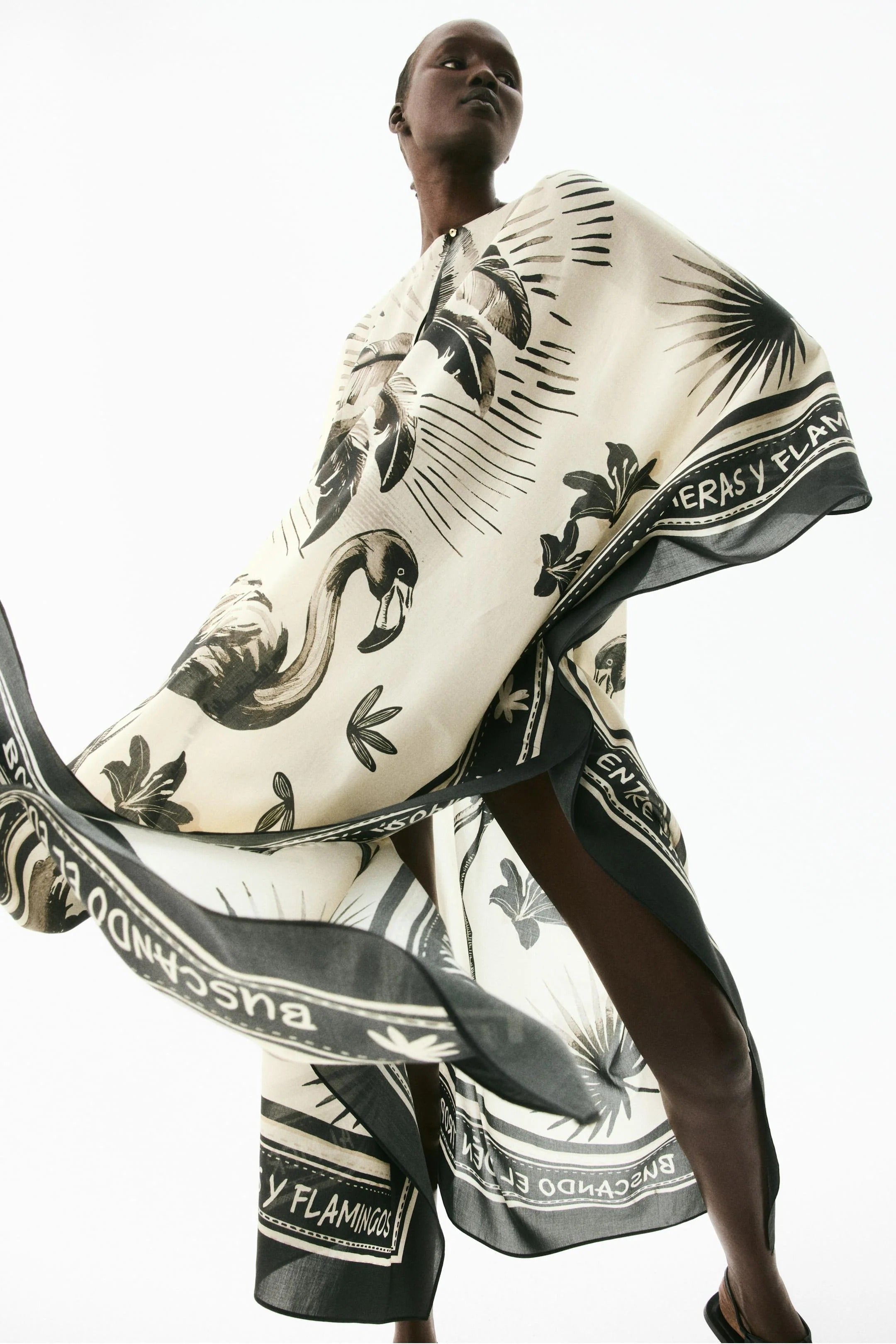 Extra-Large Flamingo Print Kaftan Maxi Dress