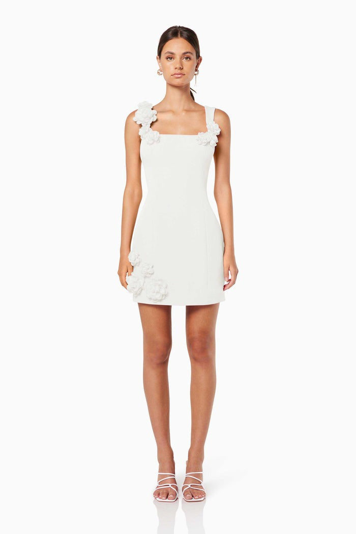 Solid Color 3D Floral Mini Dress with Straps